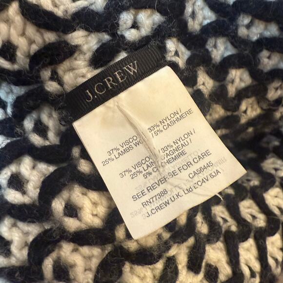 J. Crew Black White Honeycomb Knit Infinity Scarf Lambswool Cashmere - Picture 6 of 7